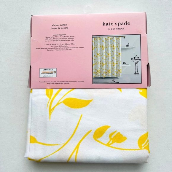 Kate Spade New York Bicolor  Wispy Floral Shower Curtain White/Yellow 72' x 72" - Picture 1 of 1
